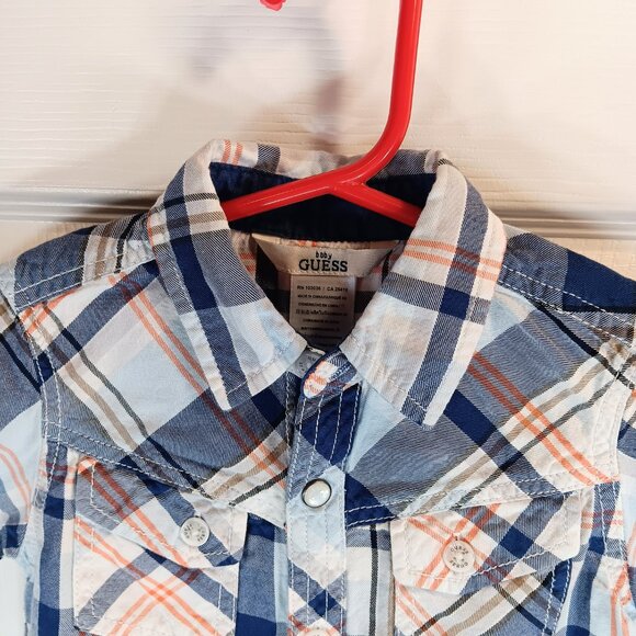 Guess NWOT Boy's Blue Orange Plaid Button Down Short Sleeve Shirt Size 18M - Picture 10 of 16